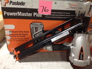 lot 76 image: Paslode Pneumatic 3-12 in. 30° PowerMaster Plus Clipped-Head Framing Nailer not used