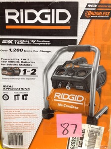 lot 87 image: RIDGID 18-Volt Brushless 1 Gal. Portable Air Compressor In like new condition