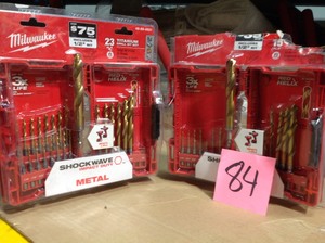 lot 84 image: Lot of 2 Milwaukee Drill Bit Set Heavy Duty Titanium 23-Pcs Metal Wood PVC Job Site Home Repair