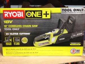 lot 91 image: RYOBI ONE 10 in. 18-Volt Lithium-Ion Cordless Chainsaw Tool Only Not used