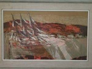 lot 60 image: Screened Print of Sailing Ship signed Bradford