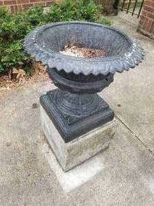 lot 11 image: Black Iron Outdoor Planter on Concrete Pedestal