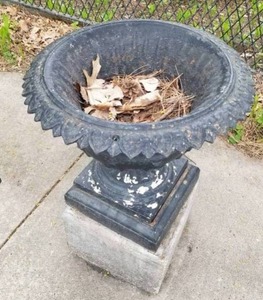 lot 12 image: Black Iron Outdoor Planter on Concrete Pedestal