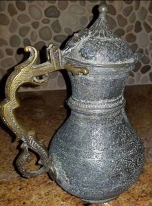 lot 64 image: Iranian Metalwork Tea Coffee Warmer Pitcher