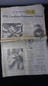 Original Minneapolis Star and Morning Tribune Newspapers on JFK & RFK Assassinations - See Pics