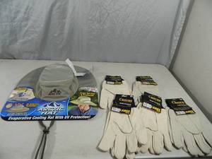 lot 52 image: New Arctic Hat and 5 New Pair of Canvas Work Gloves