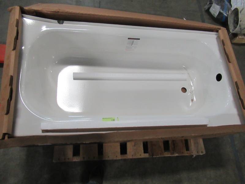 lot 104 image: Briggs Pendant 60 X 30 X 14 14 White Porcelain Enameled Steel Rectangular Right-Hand Drain - Slight enamel Damage LH Upper Corner, LH Back Corner Bent..
