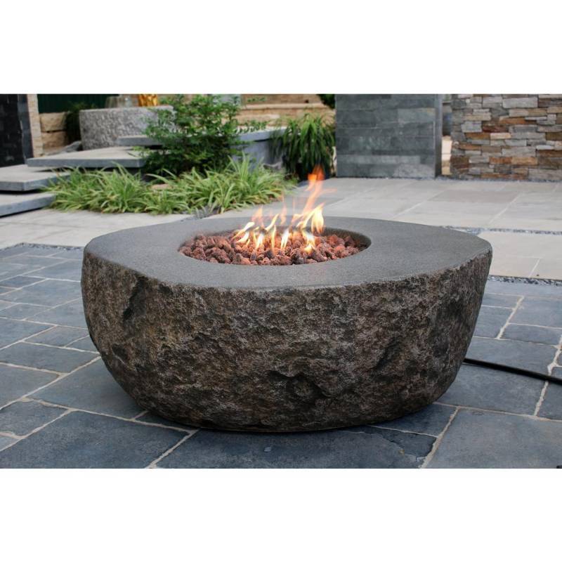 lot 2 image: Elementi Boulder 43 in. x 35 in. x 16 in. Irregular Oval Concrete Natural Gas Fire Pit Table in Dark Gray, OFG110-NG - NEW - LOW RESERVE