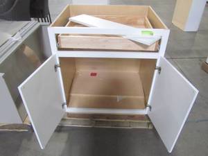 lot 200 image: Hampton Bay 30x34.5x24 in. Shaker Base Cabinet with Ball-Bearing Drawer Glides in Satin White KB30-SSW