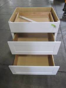 lot 201 image: Hampton Bay Shaker Assembled 30x34.5x24 in. Pots and Pans Drawer Base Kitchen Cabinet in Satin White KDB30-SSW