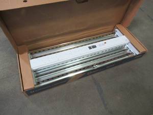 lot 229 image: Lithonia Lighting High Bay Industrial 6-Light Grey Hanging Fluorescent Fixture, IB 632 MVH - May have slight dingsbend corners.