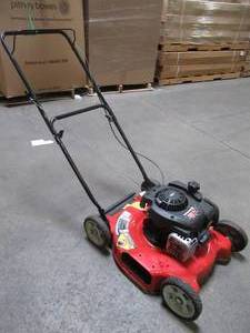 lot 26 image: Yard Machines 20 in. 125cc OHV Briggs & Stratton Gas Push Mower, 11A-02BT729 - Starts, Smokey, Missing Side Guard, Wheels Slightly Bent - USED,