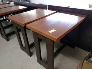 lot 25 image: (2) Red Oak Pub Tables, 50 x 30 x...