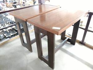 lot 28 image: (2) Red Oak Pub Tables, 50 x 30 x...
