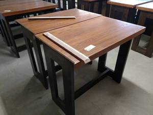 lot 29 image: (2) Red Oak Pub Tables, 50 x 30 x...