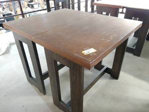 lot 34 image: (2) Red Oak Pub Tables, 50 x 30 x...