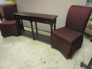 lot 508 image: SOLID WOOD ACCENT TABLE, WITH DECORATIVE CHAIRS