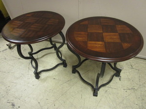 lot 513 image: ASHLEY FURNITURE SIGNATURE END TABLES, WITH METAL FRAMES