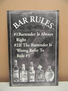 NOS - BAR RULES TIN SIGN - APPROX 12 BY 18 - SEE PICTURES