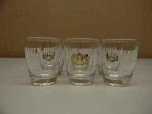 6 Vintage Heaven Hill Distillery Kentucky Bourbon Shot Glass Gold RIM & LABEL Nipper - GREAT SET FOR THE BAR - SEE PICTURES