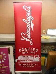 LEINENKUGELS - Retractable display banner stand  easy to set up and take down OR CAN BE HUNG - LARGE VERY COOL APPROX 30 X 80 - SEE PICTURES
