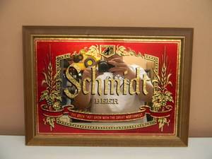 VINTAGE SCHMIDT BEER BAR SIGN  MIRROR THE BREW THAT GREW WITH THE GREAT NORTHWEST  - NICE - HARD TO FIND - APPROX 20 BY 15 - SEE PICTURES