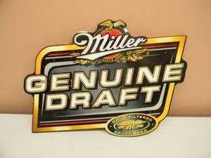 VINTAGE MILLER GENUINE DRAFT PLASTIC ADVERTISING SIGN - APPROX 18 BY 13 - SEE PICTURES