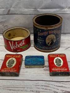 lot 49 image: Lot of 5 Old Tobacco Tins