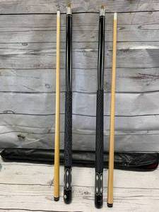 lot 55 image: Lot of 2 Pool Cues (2 piece) with Cases