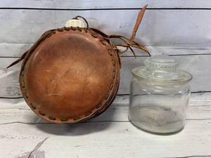 lot 58 image: Vintage Silex Fresherator Jar & Leather Covered Canteen