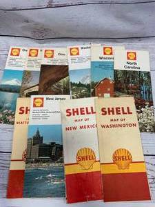 lot 99 image: Lot of 10 Vintage Shell State Maps