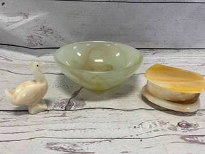 lot 102 image: Marble Lampshade, Duck, and Trinket Box