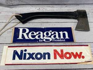 lot 108 image: Fiskars Axe & Nixon Reagan Bumper Stickers