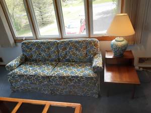 lot 2 image: Couch, Coffee Table, End Table, Lamp
