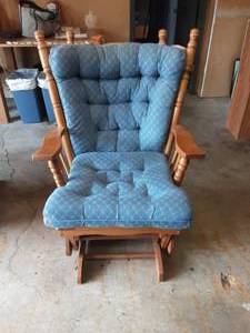 lot 9 image: Glider Rocker With Blue Cushions