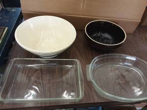 lot 31 image: 2-Crock Bowls, 2-Pyrex