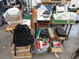 lot 45 image: Folding Table, 2-Tier Shelf & Contents