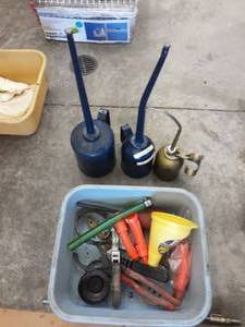 lot 128 image: Oil Cans, Filter Wrenches, Funnels