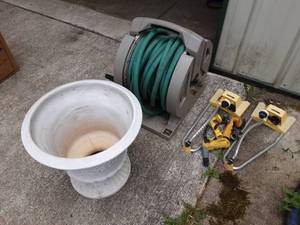 lot 188 image: Sprinkler, Hose Reel, Ceramic Planter