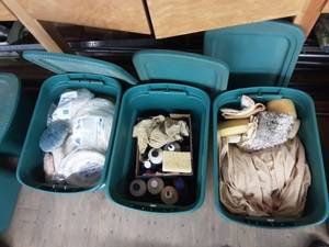 lot 199 image: 3-Totes With Lids With buffing Pads, Compound & Car Cover  Removal From Upper Loft