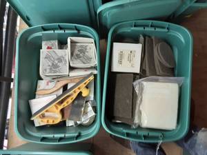 lot 204 image: 2-Totes With Lids With Scotch Brite & Sanding Utensils.  Removal From Upper Loft.