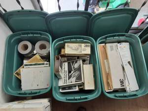 lot 206 image: 3-Totes With Lids With Assorted Sand Paper.  Removal From Upper Loft.
