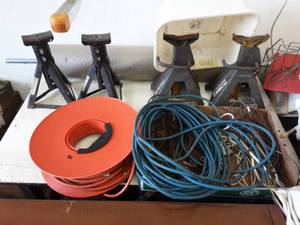 lot 247 image: 2- Pair Jack Stands (4000 Lbs.), Assorted Extension Cords