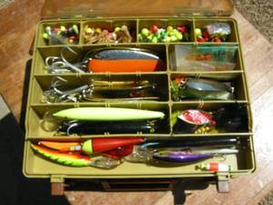 lot 68 image: Tacklebox Full Large Spoons, Rapalas, Jigs