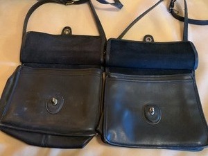 lot 63 image: Two Vintage Black Leather Coach Purses