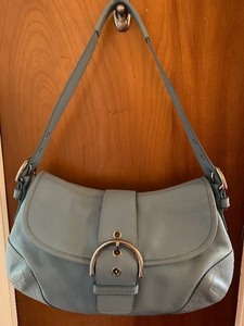 lot 64 image: Leather Coach Purse- Light Blue