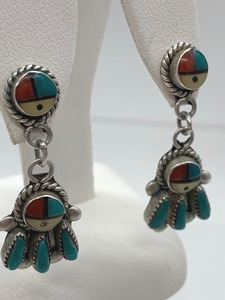 lot 108 image: Southwest Sterling Dangle Earrings - Zuni