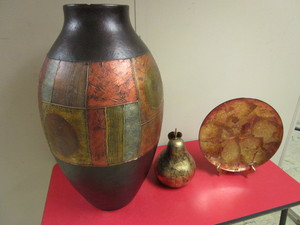 lot 818 image: DECORATIVE VASE, PEAR SCULPTURE, PLATE AND HOLDER