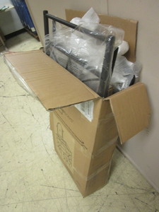 lot 826 image: MAINSTAYS LATTICE METAL AND GLASS VANITY W SHELF, UPHOLSTERED STOOL - NEW