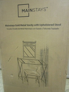lot 827 image: MAINSTAYS GOLD METAL VANITY WITH UPHOLSTERED STOOL - NEW